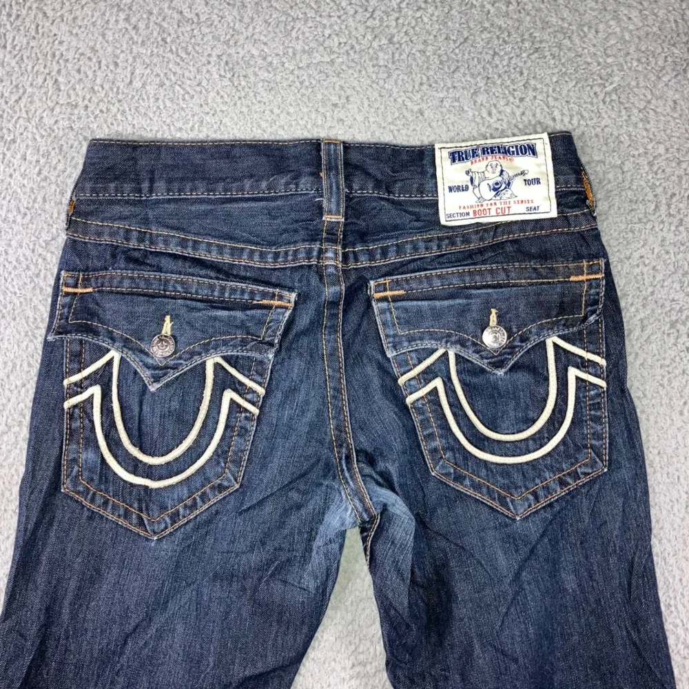 VTG True Religion Bootcut Jeans Men 31 Blue Logo Flap Pocket USA Fit‎ 32x28